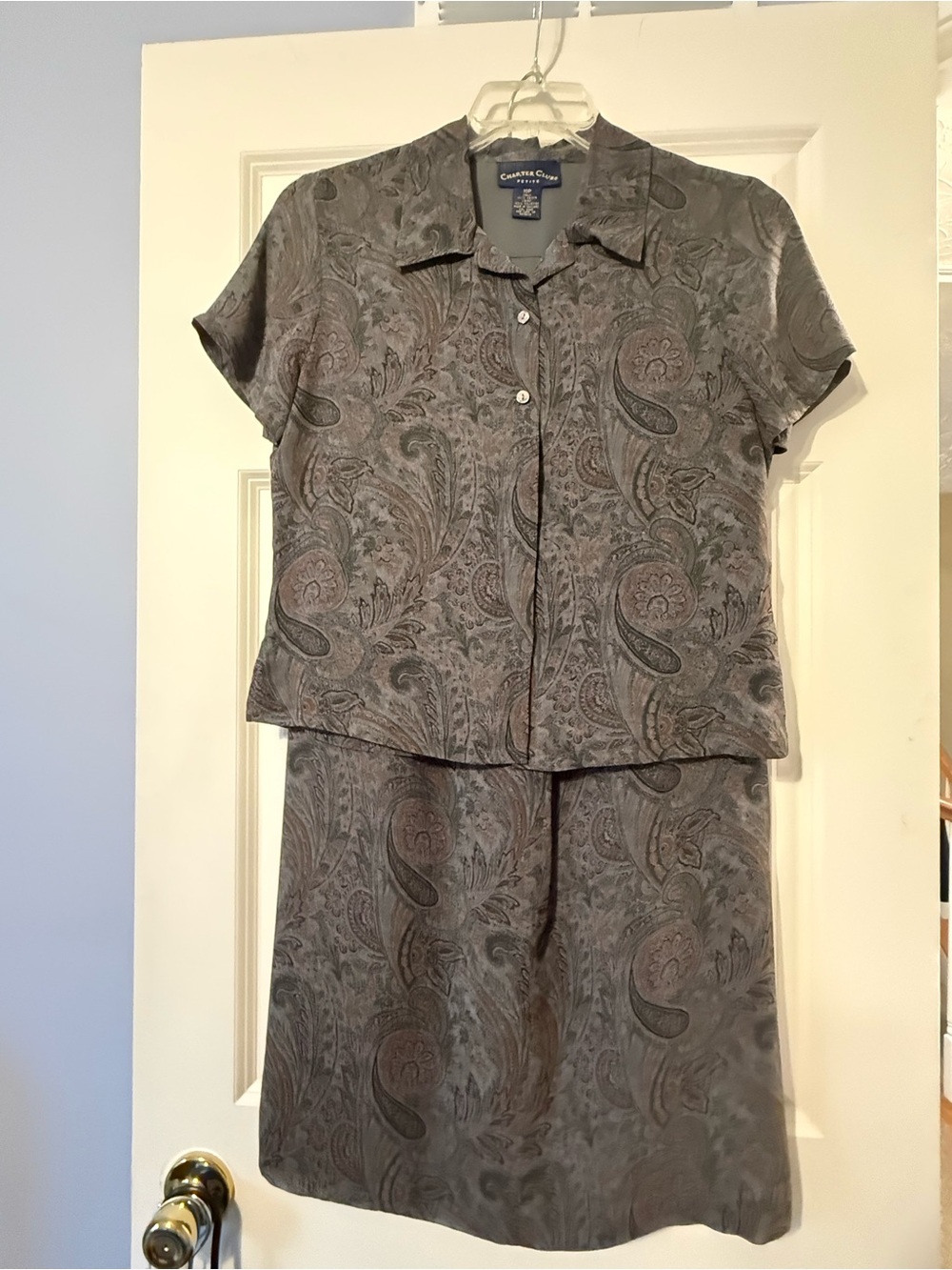 Charter Club Gray Paisley Button-Front Skirt Set